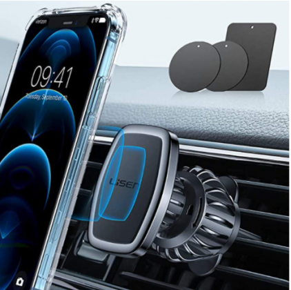 LISEN Car Phone Holder Mount, [Upgraded Clip] Magnetic Phone Car Mount [6 Strong Magnets] Cell Phone Holder for Car [Case Friendly] iPhone Car Holder