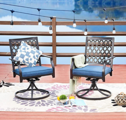 LOKATSE HOME Outdoor Patio Dinning Swivel Chairs Rocker Set of 2 Metal for Garden Backyard Furniture, 2, Blue