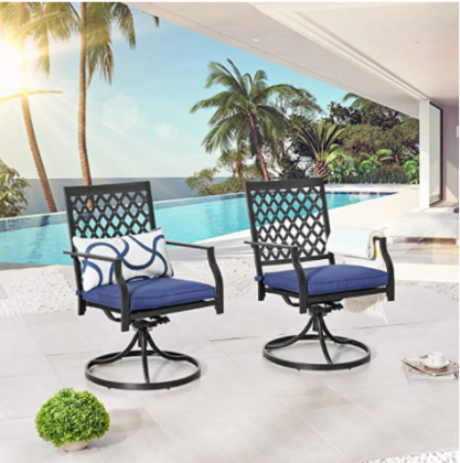 LOKATSE HOME Outdoor Patio Dinning Swivel Chairs Rocker Set of 2 Metal for Garden Backyard Furniture, 2, Blue