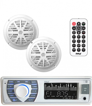 Marine Receiver & Speaker Kit - In-Dash LCD Digital Stereo Built-in Bluetooth & Microphone w/ AM FM Radio System 5.25’’ Waterproof Speakers (2) MP3/US