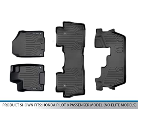 MAXLINER Custom Fit Floor Mats 3 Row Liner Set Black for 2016-2021 Honda Pilot 8 Passenger Model (No Elite Models)