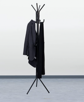Mind Reader COATRACK11 Standing Metal Coat Rack Hat Hanger 11 Hook for Jacket, Purse, Scarf Rack, Umbrella Tree Stand, Black