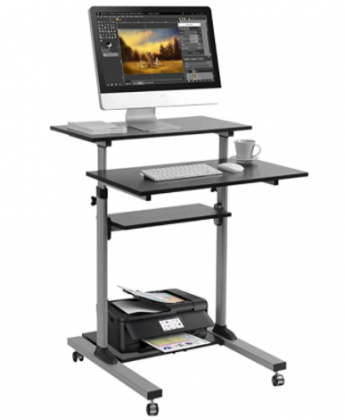 Mobile Standing Desk - TechOrbits Rolling Workstation Cart - Stand Up Media Podium - Height Adjustable Computer Cart
