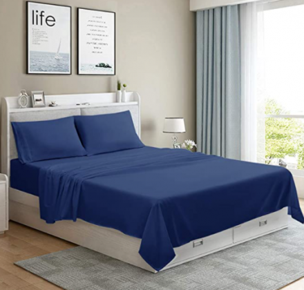 MOONCAST 4 Pieces King Bed Sheet-Extra Soft and Hotel Luxury Feeling-Durable Machine Washable Microfiber-Navy Blue Bed Sheet Set(King,Navy Blue)