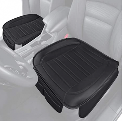 Motor Trend Black Universal Car Seat Cushions, Front Seat 2-Pack – Padded Luxury Cover with Non-Slip Bottom & Storage Pockets, Faux Leather Cushion Co