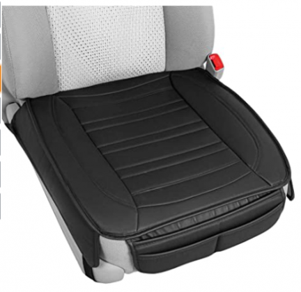 Motor Trend Black Universal Car Seat Cushions, Front Seat 2-Pack – Padded Luxury Cover with Non-Slip Bottom & Storage Pockets, Faux Leather Cushion Co