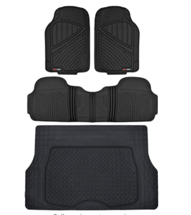 Motor Trend FlexTough Performance All Weather Rubber Car Floor Mats with Cargo Liner – Full Set Front & Rear Odorless Floor Mats for Cars Truck SUV, B