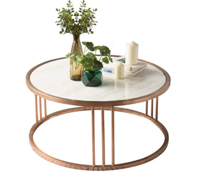 Natural Marble Coffee Table for Living Room Round End Side Tables Sturdy and Environmental Material, in Rose Gold Metal Base, 60/70/80cm