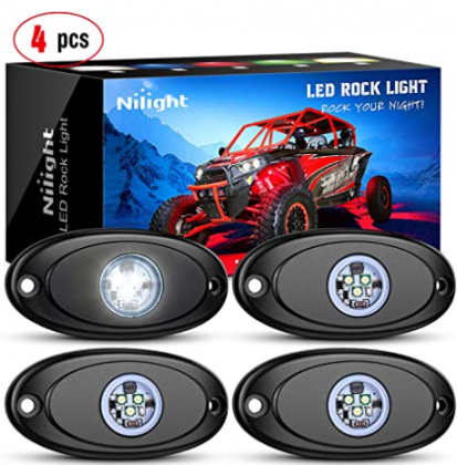 Nilight LED Rock Light 4PCS White Light Pods Waterproof Under Body Wheel Well Light Exterior Interior Lights for Car Truck Pickups ATV UTV SUV Motorcy