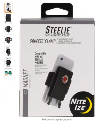 Nite Ize Steelie Squeeze Clamp, Universal Magnetic Phone Holder for Dash/Vent/Windshield, Compatible with MagSafe iPhone 12 Pro Max/Mini/Galaxy/Edge/