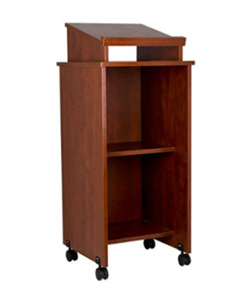 Norwood Commercial Furniture Mobile Stand-Up Cherry Lectern Podium with Casters