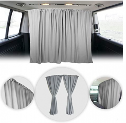 OMAC Van Cab Divider Curtains Campervan Sunshade Blinds Kit Grey | Fits Mercedes Sprinter Accessories 2 pcs. Curtains 1pcs. Profiles Screws