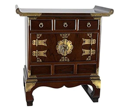 Oriental Furniture Korean Antique Style 3 Drawer End Table Cabinet