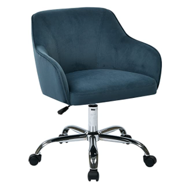 OSP Home Furnishings Bristol Chrome Base Upholstered Task Chair, Atlantic Blue Velvet