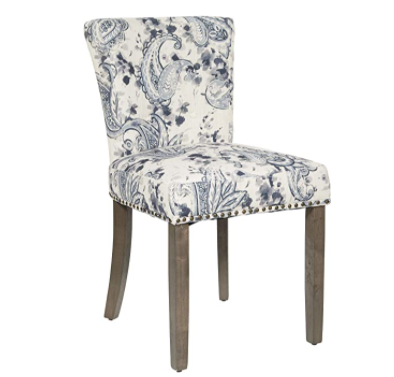 OSP Home Furnishings Kendal Dining Chair with Thick Padding, Button Tufted Back, Nailhead Detail and in Solid Wood Legs, Charcoal Paisley Fabric
