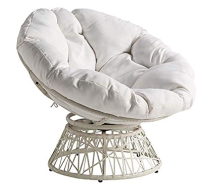OSP Home Furnishings Wicker Papasan Chair with 360-Degree Swivel, White Frame with White Cushion