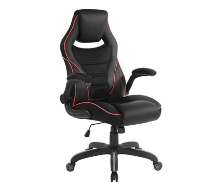 OSP Home Furnishings Xeno Ergonomic Adjustable Gaming Chair, Black with Red Accents