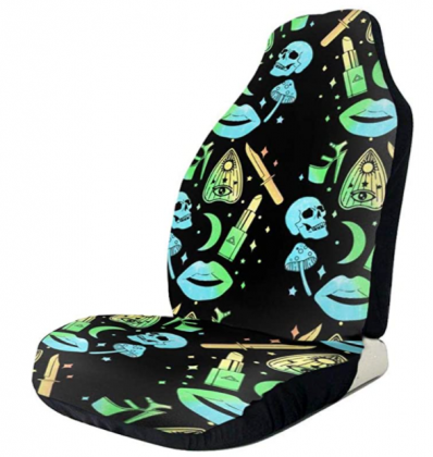 Pastel Goth Witch Creepy Halloween Universal Bucket Seat Covers 2PCS Black Seat Cover for Sport Car,Truck,Van,SUV