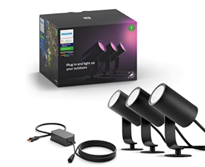 Philips Hue Lily White & Color Outdoor Spot Light Base kit (Hue Hub required), 3 Spot Lights with power supply + mount, Works with Alexa, HomeKit & Go