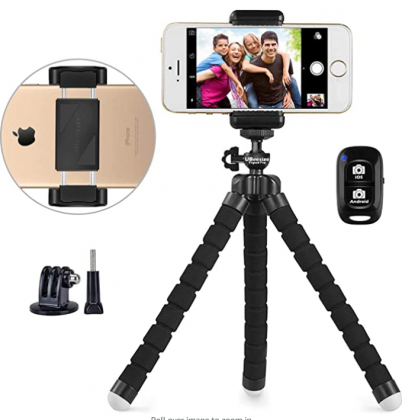 Phone Tripod, UBeesize Portable and Adjustable Camera Stand Holder with Wireless Remote and Universal Clip, Compatible with Cellphones, Sports Camera