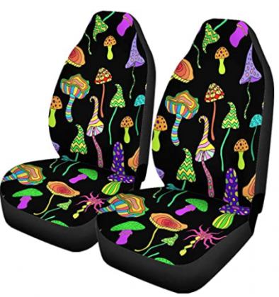 Pinbeam Car Seat Covers Bright Hallucinogenic Fantastic Mushrooms Rainbow Colors Each Has Its Set of 2 Auto Accessories Protectors Car Decor Universal
