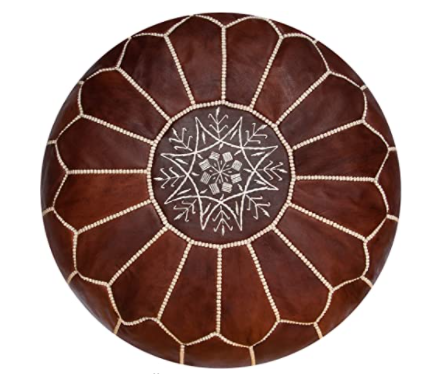 Premium Moroccan Leather Pouf - Handmade - Delivered Stuffed - Ottoman, Footstool, Floor Cushion (Honey Cognac)