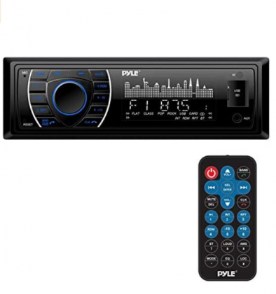Pyle Bluetooth Marine Receiver Stereo - 12v Single DIN Style Boat In dash Radio Receiver System with Digital LCD, RCA, MP3, USB, SD, AM FM Radio - Rem