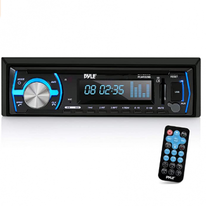 Pyle Marine Bluetooth Stereo Radio - 12v Single DIN Style Boat In dash Radio Receiver System with Built-in Mic, Digital LCD, RCA, MP3, USB, SD, AM FM