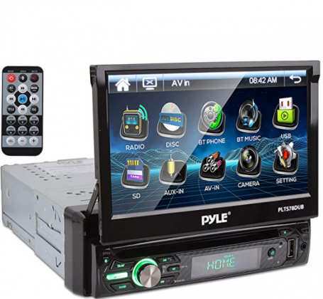 Pyle Single DIN Head Unit Receiver - In-Dash Car Stereo with 7” Multi-Color Touchscreen Display - Audio Video System with Bluetooth for Wireless Music