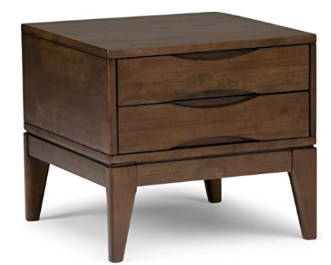 Simpli Home Harper Solid Hardwood 22 inch wide Square Mid Century Modern End Side Table in Walnut Brown with Storage, 2 Drawers, for the Living Room a
