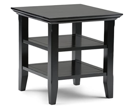 SIMPLIHOME Acadian SOLID WOOD 19 inch wide Square Rustic Contemporary End Side Table in Black with Storage, 2 Shelves, for the Living Room and Bedroom