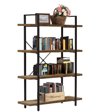 Sorbus Bookshelf 4 Tiers Open Vintage Rustic Bookcase Storage Organizer, Modern Industrial Style Book Shelf Furniture for Living Room Home or Office,