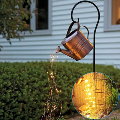 Star Shower Watering Can Light - Waterproof Solar Garden Decor Led Art Lamp - Outdoor String Fairy Lights with Bracket for Home Pathway Patio Yard Law