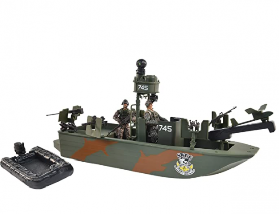 Sunny Days Entertainment Navy Warfare Gunboat – Vehicle with 2 Army Men Action Figures and Realistic Accessories | Military Battleship Boat Toy for Ki