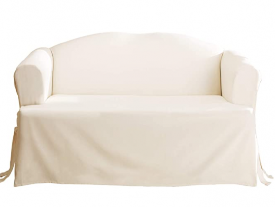 Surefit Home Décor Duck Solid T-Cushion Sofa One Piece Slipcover, Relaxed Fit, 100% Cotton, Machine Washable, Natural Color