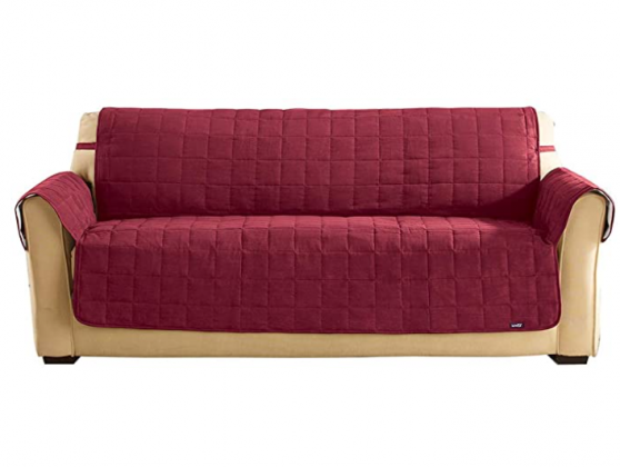 SureFit Home Décor Reversible Suede and Sherpa Quilted Furniture Throw Sofa Cover, Relaxed Fit, Polyester, Machine Washable, One Piece, Burgundy Color