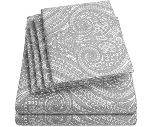 Sweet Home Collection Queen Sheets-6 Piece 1500 Thread Count Fine Brushed Microfiber Deep Pocket Set-EXTRA PILLOW CASES, VALUE, Paisley Gray