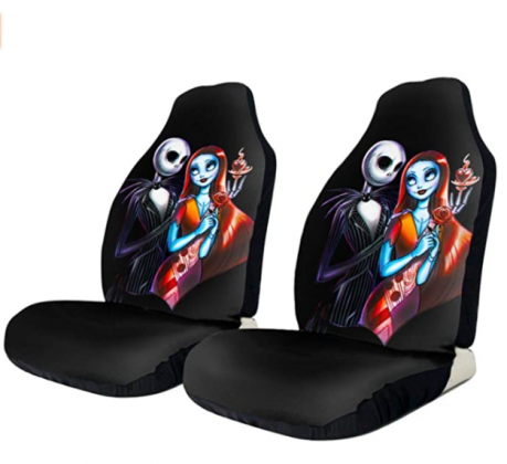 TAWOAO 2 PCS Nightmare Before Christmas Car Seat Covers Jack Skellington Car Front Seat Protectors Car Accessories Full Set Bucket Cover Universal Fit