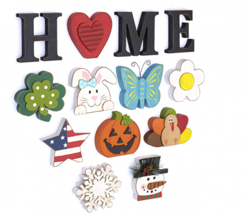 The Lakeside Collection Wooden Decorative Home Signs with Letters, Pumpkin, Turkey, Snowflake - 13 Pc.
