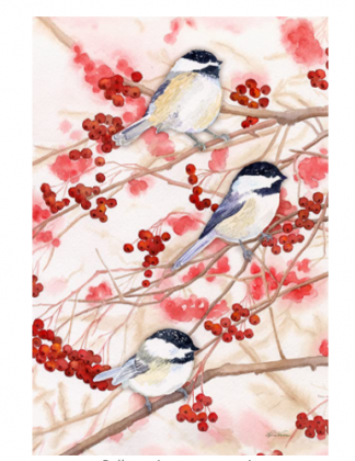 Toland Home Garden Chickadees and Berries 12.5 x 18 Inch Decorative Spring Bird Tree Branch Garden Flag