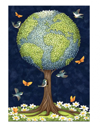 Toland Home Garden Earth Tree 12.5 x 18 Inch Decorative Peace Globe Planet Bird Butterfly Flower Garden Flag