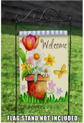 Toland Home Garden Potted Welcome 12.5 x 18 Inch Decorative Spring Flower Butterfly Garden Flag