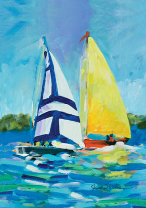 Toland Home Garden Regatta 12.5 x 18 Inch Decorative Colorful Sail Boat Summer Lake Ocean Sailing Garden Flag