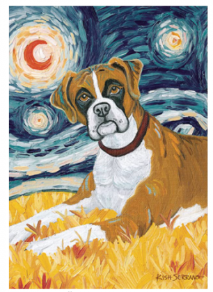 Toland Home Garden Van Growl Boxer 12.5 x 18 Inch Decorative Puppy Dog Portrait Starry Night Garden Flag
