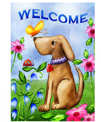 Toland Home Garden Welcome Dog 28 x 40 Inch Decorative Cute Puppy Spring Summer Double Sided House Flag