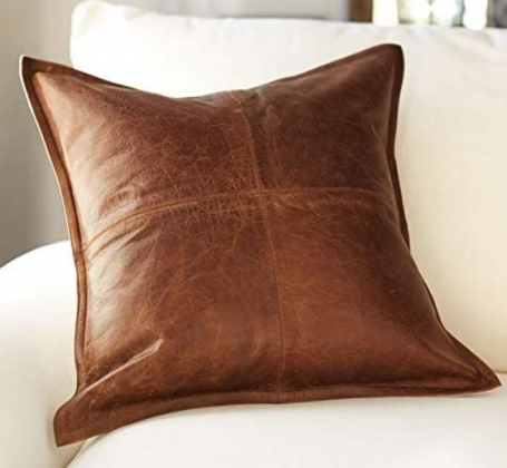 Trimbark Real Leather Pillow Cover, Square Soft Antique Brown Leather Pillow Cover, Living Decor, Home Decor, Housewarming, Throw Cover 18