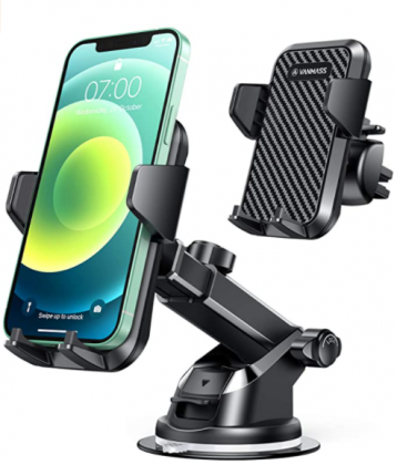 VANMASS Universal Car Phone Mount,【Patent & Safety Certs】Upgraded Handsfree Stand, Dash Windshield Air Vent Phone Holder for Car, Compatible iPhone 11