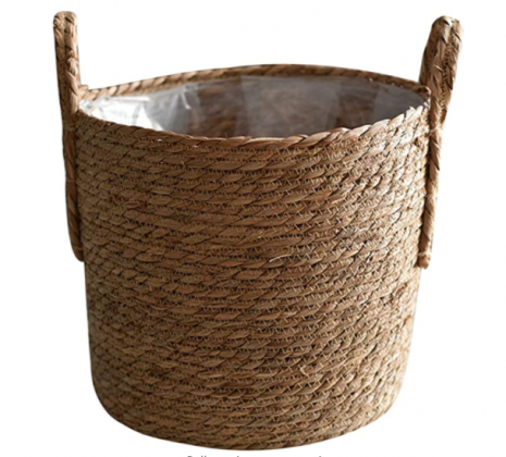 VASTAIR Seagrass Planter Basket, Flower Basket with Waterproof Liner, Hand-Woven Indoor Plant Storage Container for Home Living Room Garden Decoration
