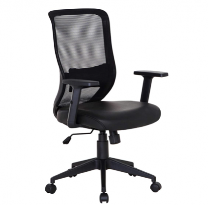 VECELO Office Computer Desk Chair with PU Padded Seat Cushion, Adjustable Armrest, Ergonomic Lumbar Support for Task Work, Black