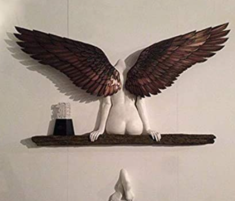 VELIHOME 30CM Angel Art Sculpture,Wall Decor Angel on Floating Shelves,Angel Wings Wall Sculpture,3D Printed Statue Angels Art for Living Room Bedroom